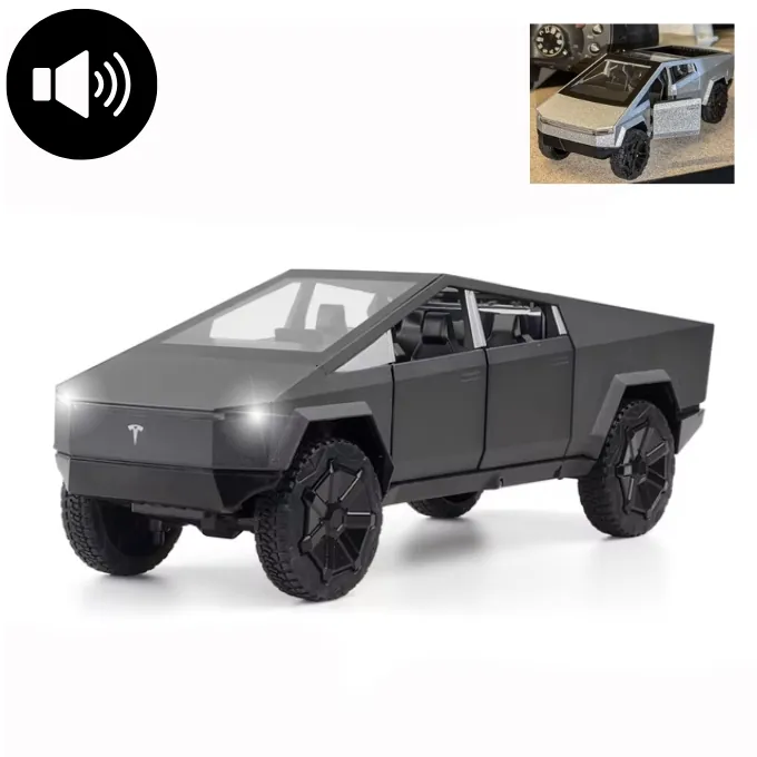 Tesla Cyber Truck Die-Cast Model - 1:36 Scale with Openable Doors and Lights - Black