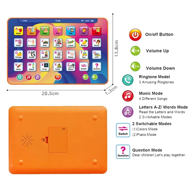 Y-PAD Mini Learning Machine Education Tablet for Kids 7-inch Preschool Learning Activities Touch Learn Tablet Toy Music Interactive Electronic Toy for Kids Gifts - Puzzle & Cubes - Image 2