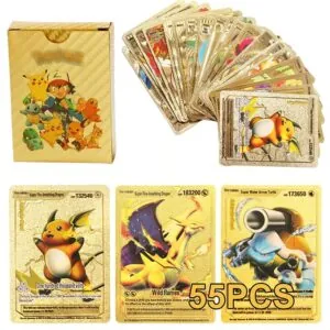 55 Pcs Pokemon Gold Foil Cards Anime Cartoon Pokemon English Version TCG Card For Fans Collection
