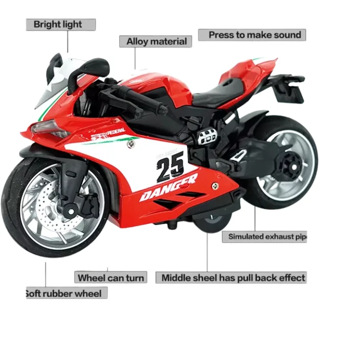 Heavy Bikes Sports die-cast Model Light and Music- Red - Image 3