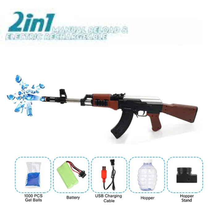 AK-47 Style Gel Blaster Gun – Dual Mode (Electric & Manual) Shooting