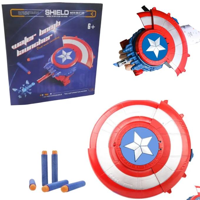 Captain America Dart & Gel Blaster ToyGun with Shield Launcher – 2-in-1 Superhero Toy for Kids
