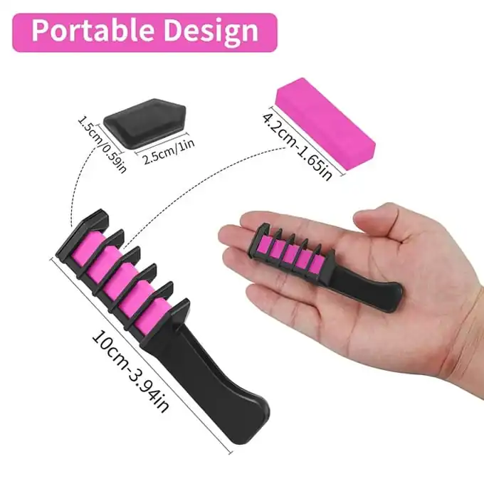 Vibrant Hair Makeover with Fashion Girl's 5 Color Hair Chalk Comb Set - Non-Toxic, Easy Application - Multicolor Beauty - Image 4